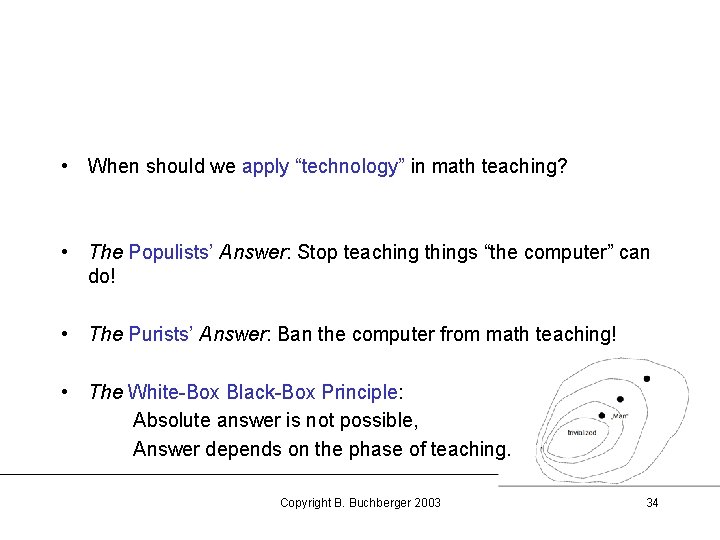  • When should we apply “technology” in math teaching? • The Populists’ Answer: