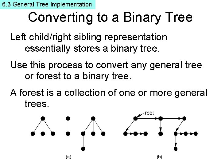 6. 3 General Tree Implementation Converting to a Binary Tree Left child/right sibling representation
