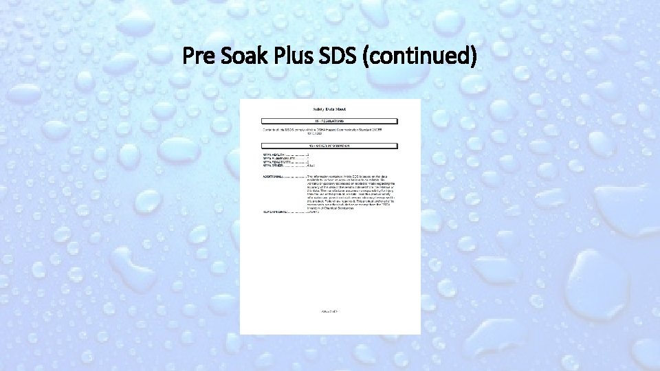 Pre Soak Plus SDS (continued) 