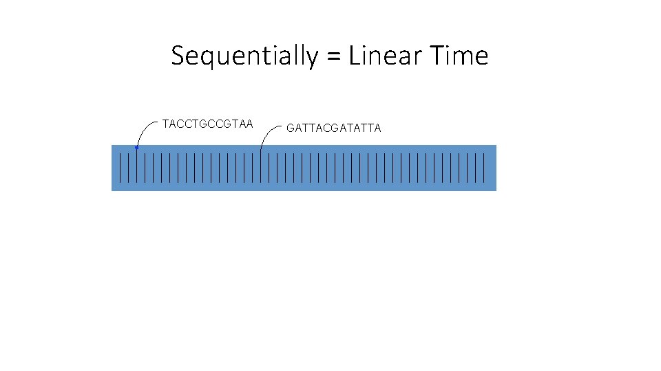 Sequentially = Linear Time TACCTGCCGTAA GATTACGATATTA Sequentially = Linear Time TACCTGCCGTAA GATTACGATATTA