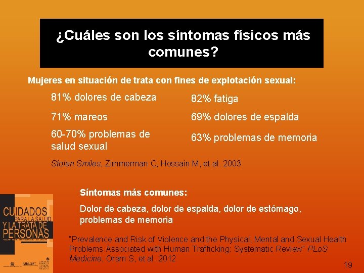 ¿Cuáles son los síntomas físicos más comunes? Mujeres en situación de trata con fines