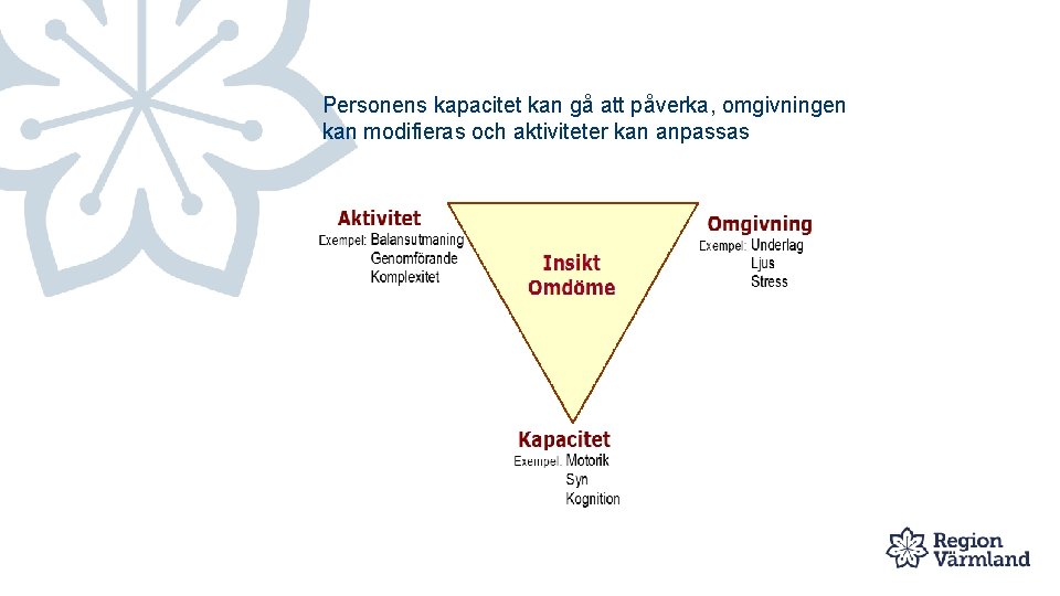 Personens kapacitet kan gå att påverka, omgivningen kan modifieras och aktiviteter kan anpassas 