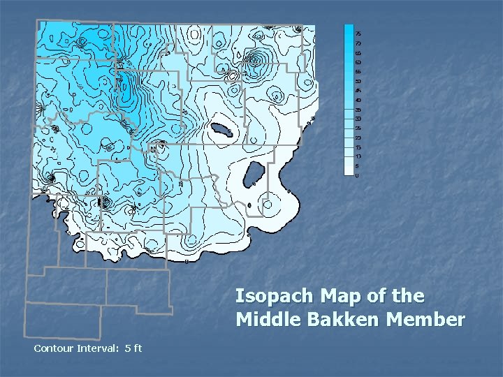 Isopach Map of the Middle Bakken Member Contour Interval: 5 ft 