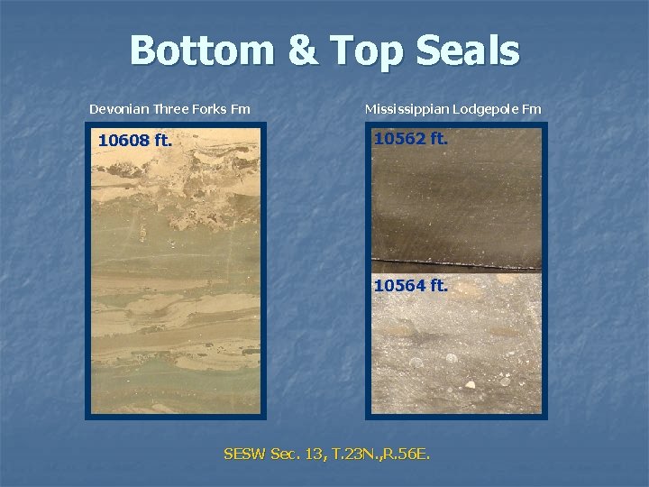Bottom & Top Seals Devonian Three Forks Fm 10608 ft. Mississippian Lodgepole Fm 10562
