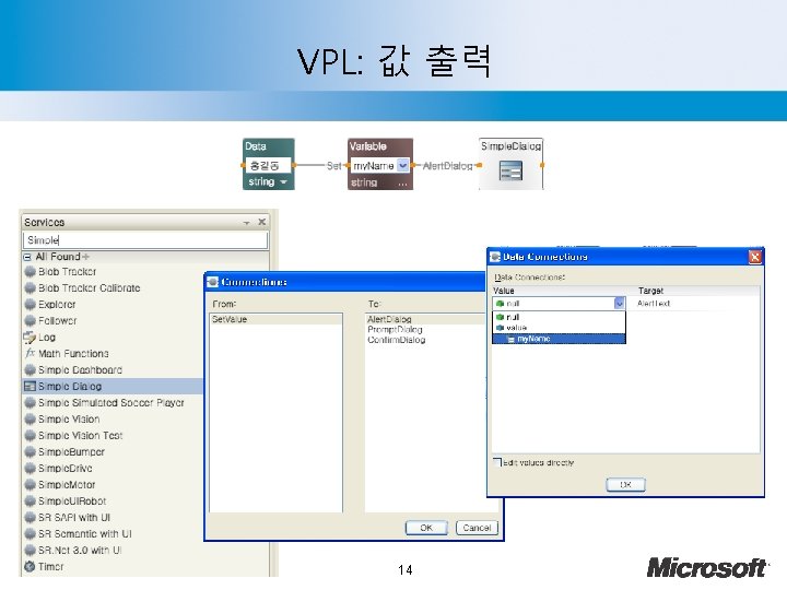 VPL: 값 출력 Microsoft Robotics Studio 14 