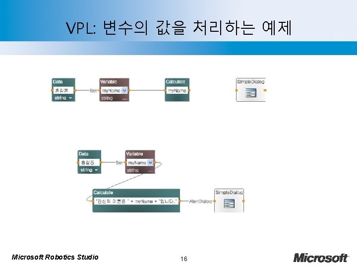 VPL: 변수의 값을 처리하는 예제 Microsoft Robotics Studio 16 