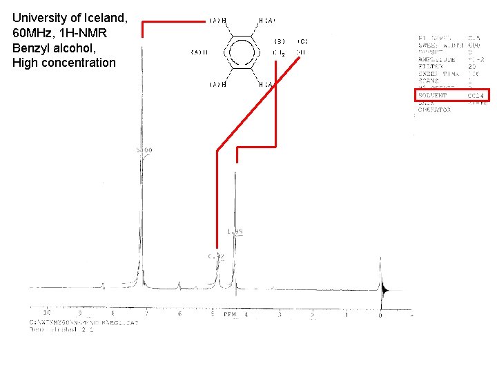 University of Iceland, 60 MHz, 1 H-NMR Benzyl alcohol, High concentration 