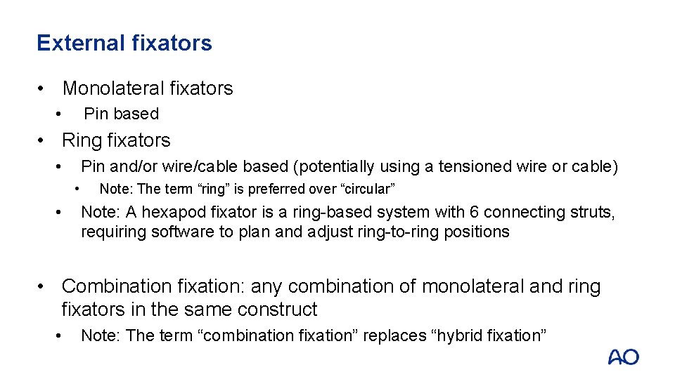 External Fixation Terminology Approved by AO Trauma External