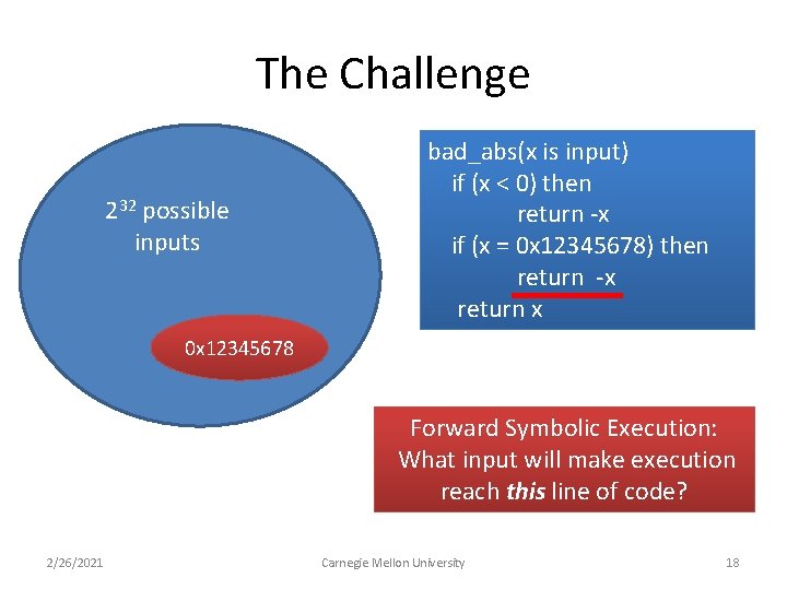 The Challenge 232 possible inputs bad_abs(x is input) if (x < 0) then return