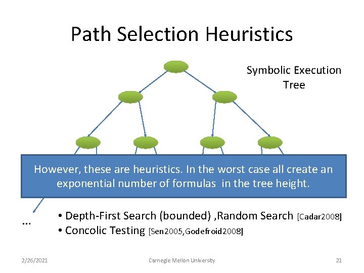 Path Selection Heuristics Symbolic Execution Tree However, these are heuristics. In the worst case