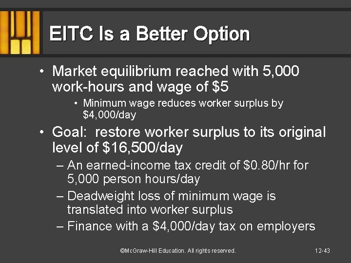 EITC Is a Better Option • Market equilibrium reached with 5, 000 work-hours and