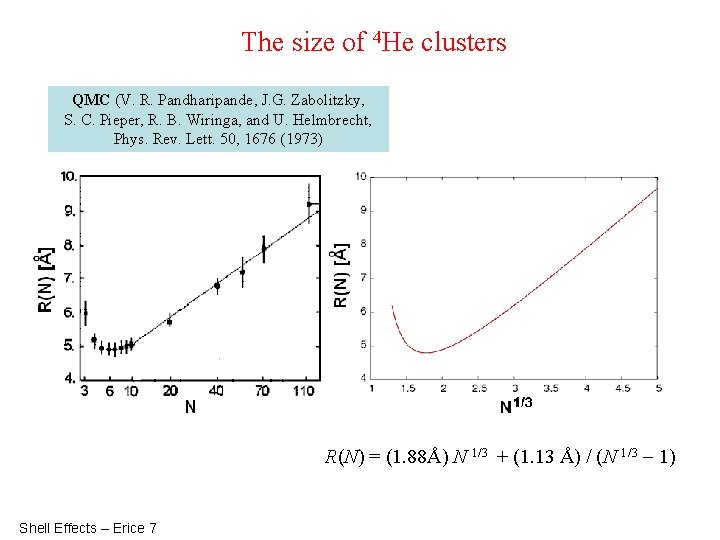 The size of 4 He clusters QMC (V. R. Pandharipande, J. G. Zabolitzky, S.