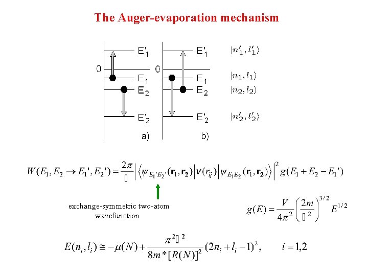 The Auger-evaporation mechanism exchange-symmetric two-atom wavefunction 