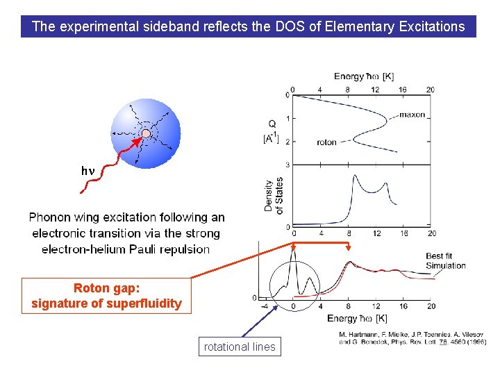 The experimental sideband reflects the DOS of Elementary Excitations Roton gap: signature of superfluidity