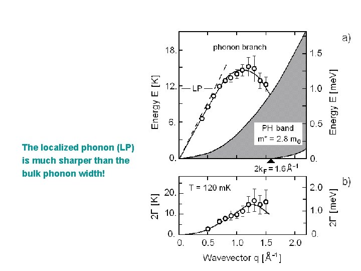 The localized phonon (LP) is much sharper than the bulk phonon width! 