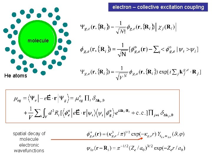 electron – collective excitation coupling molecule He atoms spatial decay of molecule electronic wavefunctions