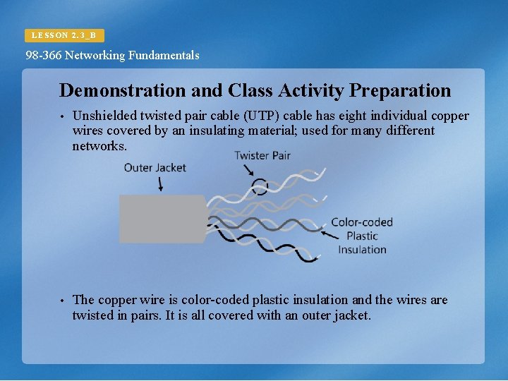 LESSON 2. 3_B 98 -366 Networking Fundamentals Demonstration and Class Activity Preparation Unshielded twisted