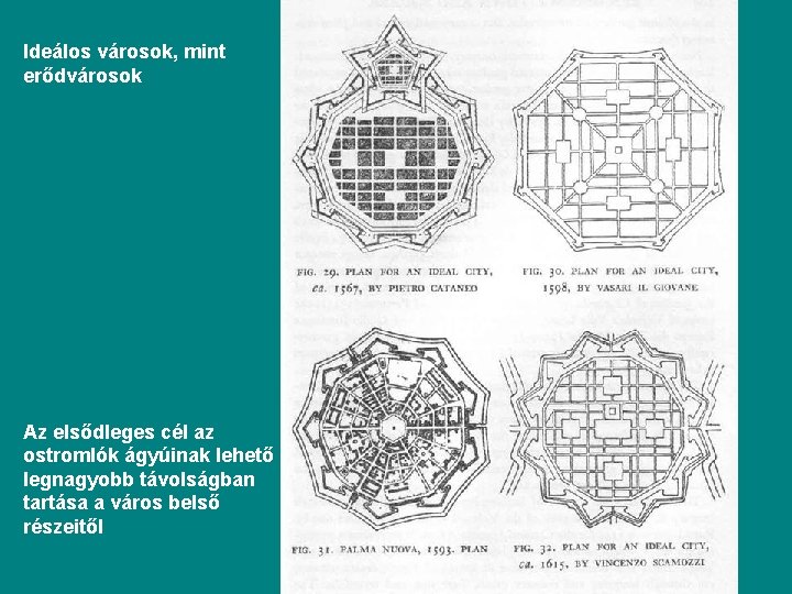 Ideálos városok, mint erődvárosok Az elsődleges cél az ostromlók ágyúinak lehető legnagyobb távolságban tartása