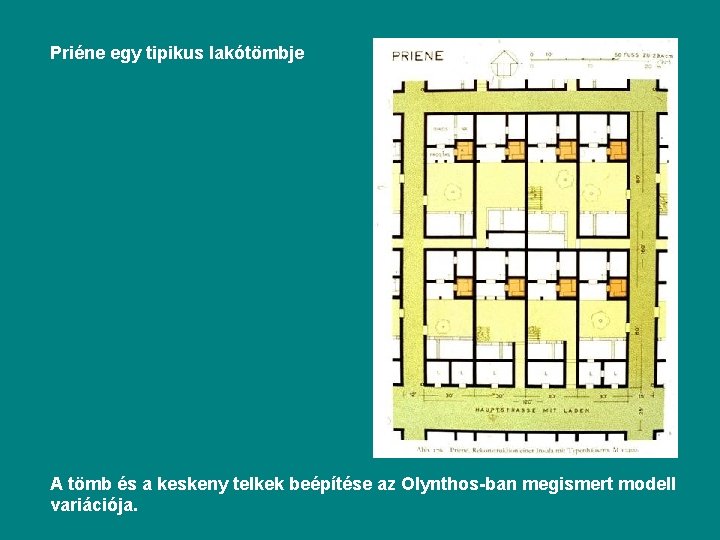 Priéne egy tipikus lakótömbje A tömb és a keskeny telkek beépítése az Olynthos-ban megismert