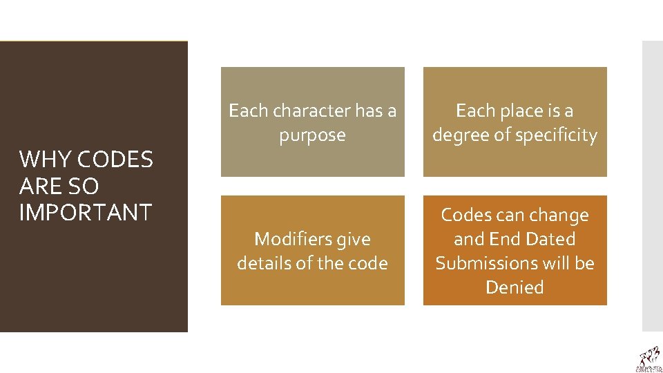 WHY CODES ARE SO IMPORTANT Each character has a purpose Each place is a