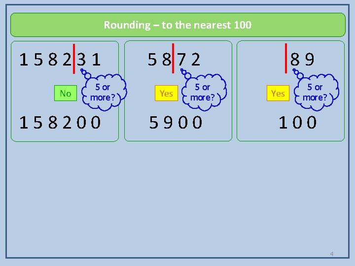 Rounding – to the nearest 100 1 5 8 2 3 1 No 5