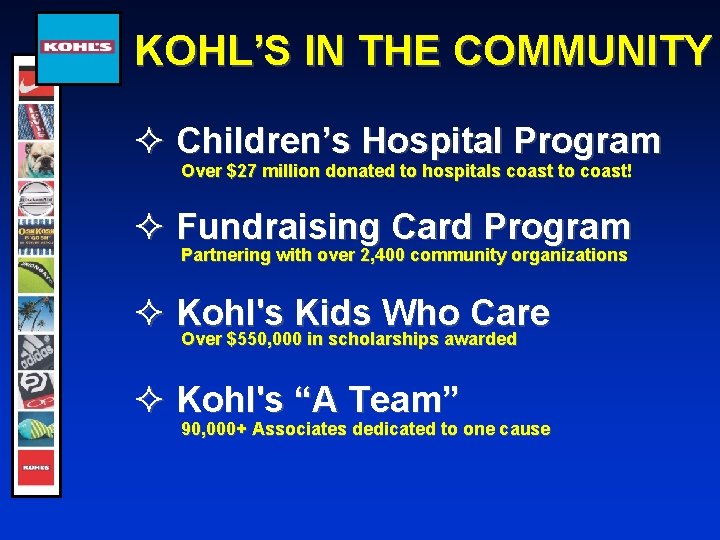 KOHL’S IN THE COMMUNITY ² Children’s Hospital Program Over $27 million donated to hospitals