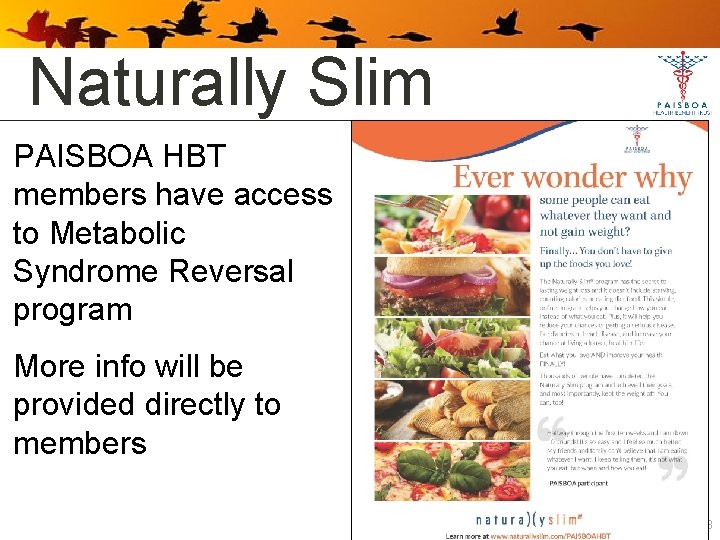 Naturally Slim PAISBOA HBT members have access to Metabolic Syndrome Reversal program More info