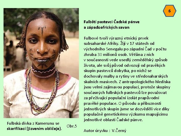 6 Fulbští pastevci Čadské pánve a západoafrických savan Fulbská dívka z Kamerunu se skarifikací