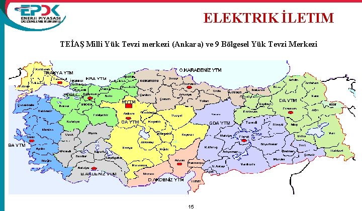 ELEKTRIK İLETIM TEİAŞ Milli Yük Tevzi merkezi (Ankara) ve 9 Bölgesel Yük Tevzi Merkezi