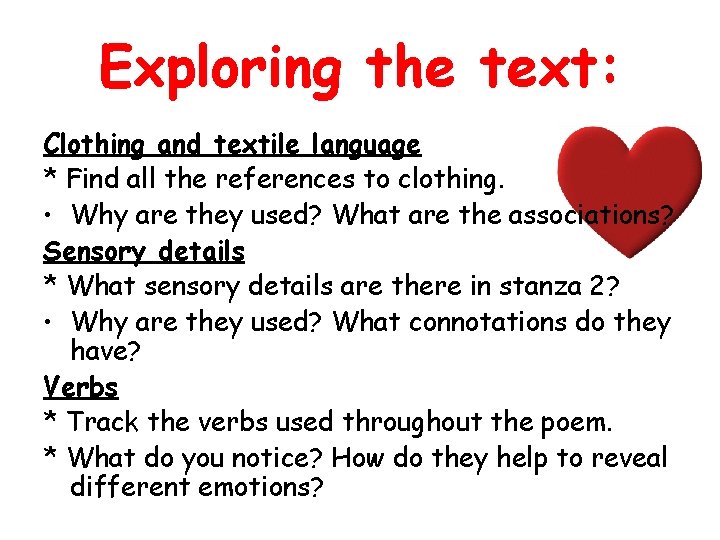 Exploring the text: Clothing and textile language * Find all the references to clothing.