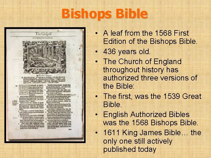 Bishops Bible • A leaf from the 1568 First Edition of the Bishops Bible.