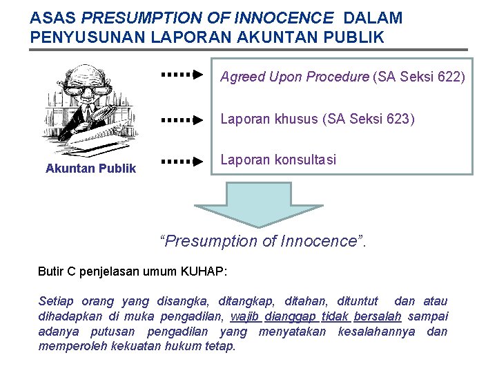 ASAS PRESUMPTION OF INNOCENCE DALAM PENYUSUNAN LAPORAN AKUNTAN PUBLIK Agreed Upon Procedure (SA Seksi