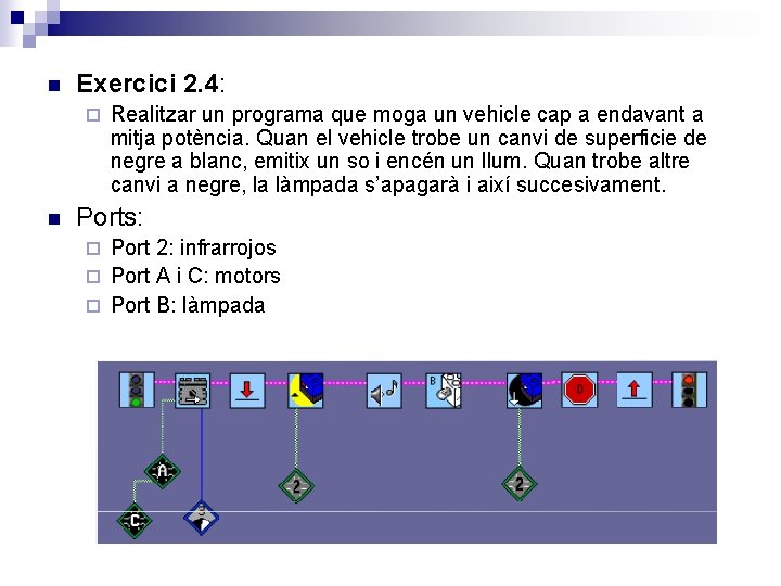 n Exercici 2. 4: ¨ n Realitzar un programa que moga un vehicle cap