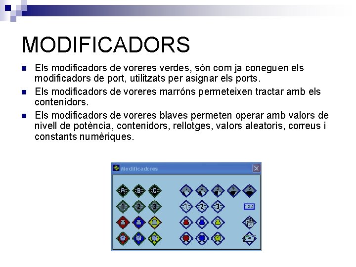 MODIFICADORS n n n Els modificadors de voreres verdes, són com ja coneguen els