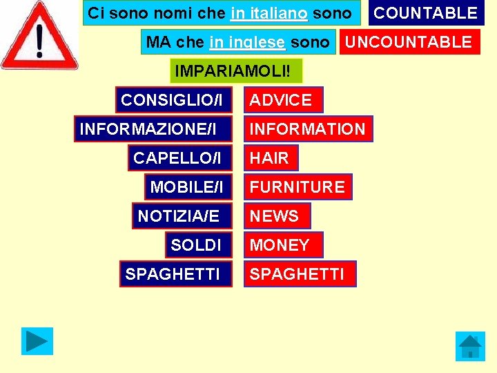 Ci sono nomi che in italiano sono COUNTABLE in italiano MA che in inglese