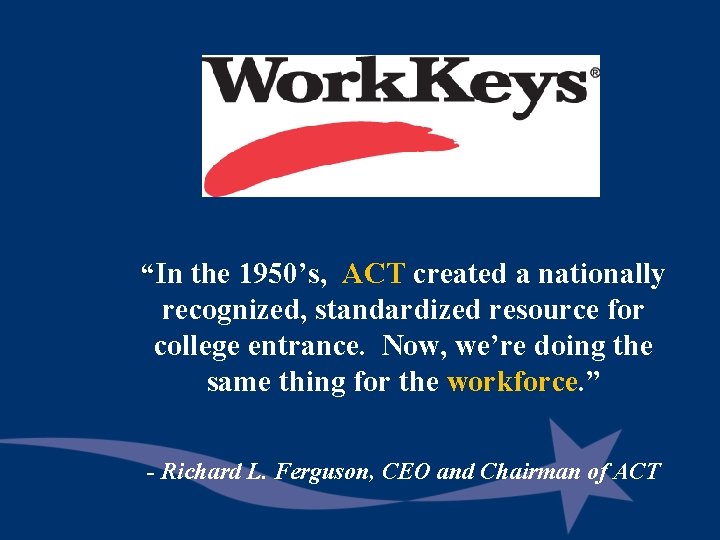 “In the 1950’s, ACT created a nationally recognized, standardized resource for college entrance. Now,