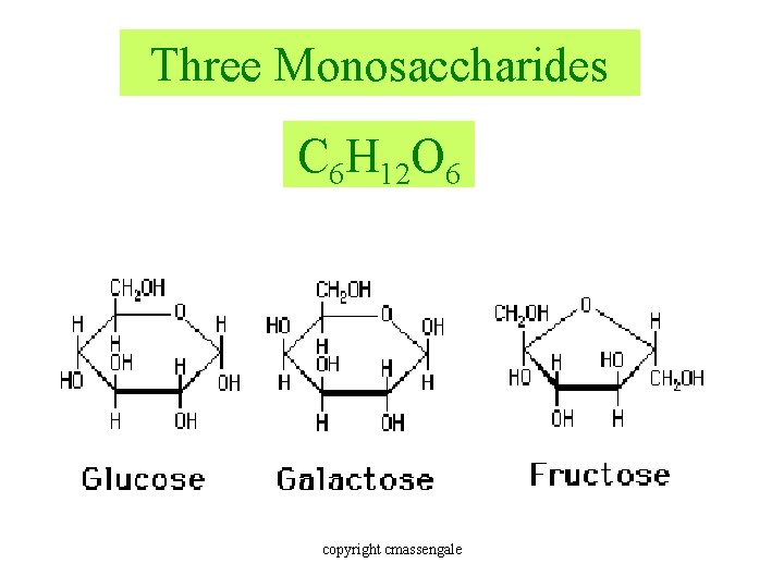 Three Monosaccharides C 6 H 12 O 6 copyright cmassengale 