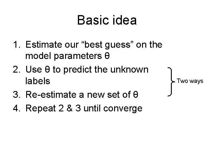 Basic idea 1. Estimate our “best guess” on the model parameters θ 2. Use