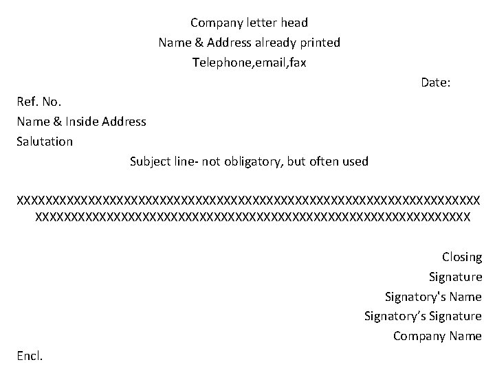 Company letter head Name & Address already printed Telephone, email, fax Date: Ref. No.