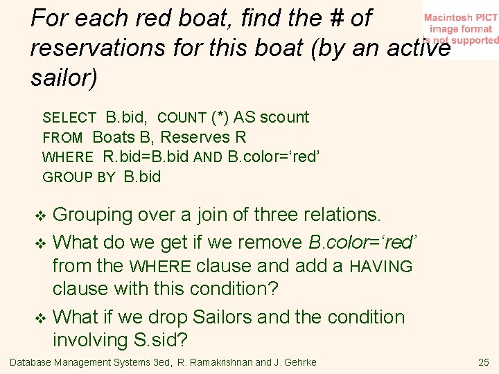 For each red boat, find the # of reservations for this boat (by an