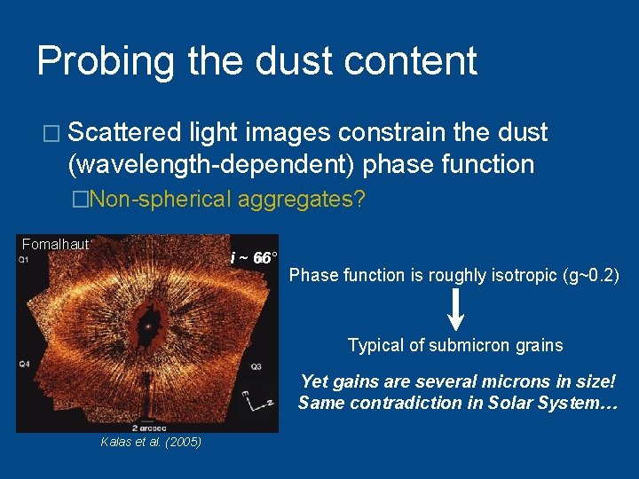 Probing the dust content � Scattered light images constrain the dust (wavelength-dependent) phase function