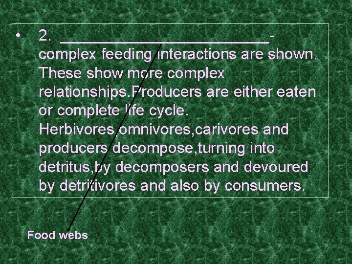  • 2. ____________complex feeding interactions are shown. These show more complex relationships. Producers