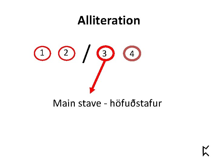 Alliteration 1 2 / 3 4 Main stave - höfuðstafur 