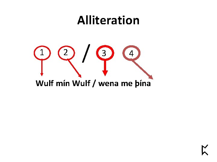 Alliteration 1 2 / 3 4 Wulf mín Wulf / wena me þína 