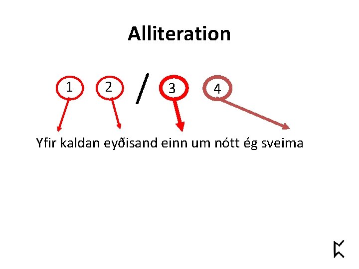 Alliteration 1 2 / 3 4 Yfir kaldan eyðisand einn um nótt ég sveima