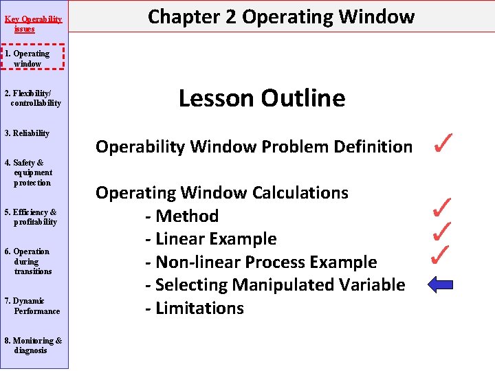 Key Operability issues Chapter 2 Operating Window 1. Operating window 2. Flexibility/ controllability 3. Key Operability issues Chapter 2 Operating Window 1. Operating window 2. Flexibility/ controllability 3.