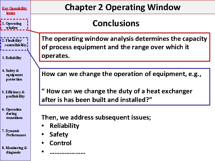 Key Operability issues 1. Operating window 2. Flexibility/ controllability 3. Reliability Chapter 2 Operating Key Operability issues 1. Operating window 2. Flexibility/ controllability 3. Reliability Chapter 2 Operating
