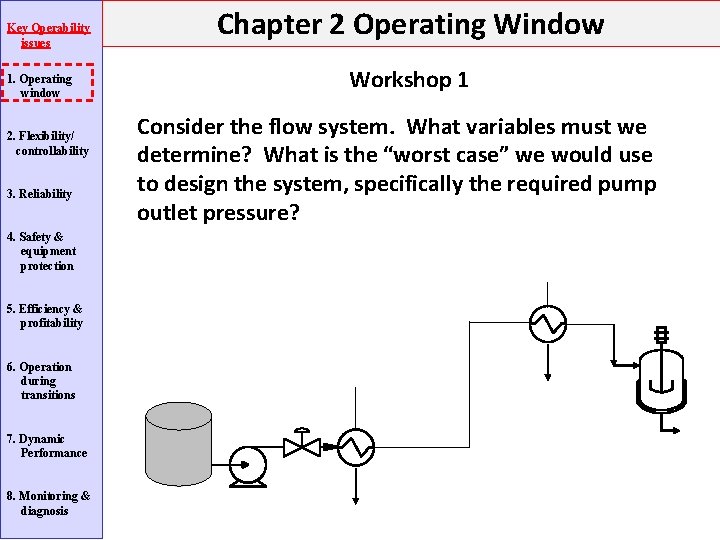 Key Operability issues 1. Operating window 2. Flexibility/ controllability 3. Reliability 4. Safety & Key Operability issues 1. Operating window 2. Flexibility/ controllability 3. Reliability 4. Safety &