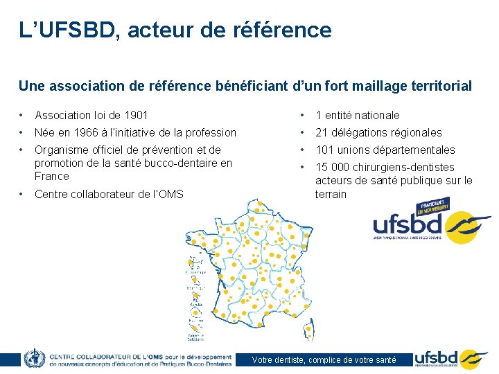 L’UFSBD, acteur de référence Une association de référence bénéficiant d’un fort maillage territorial •