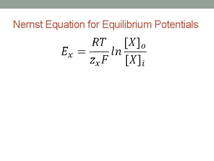 Nernst Equation for Equilibrium Potentials 
